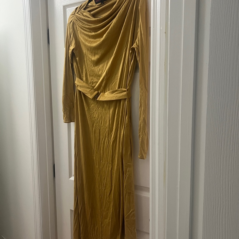 MARTIN GRANT Gold Long Sleeve Dress with Belt